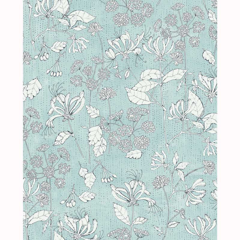 Eijffinger Rice "Everyday Magic two" Tapete blau/grün mit Blumen-Blätter-Muster creme/weiß