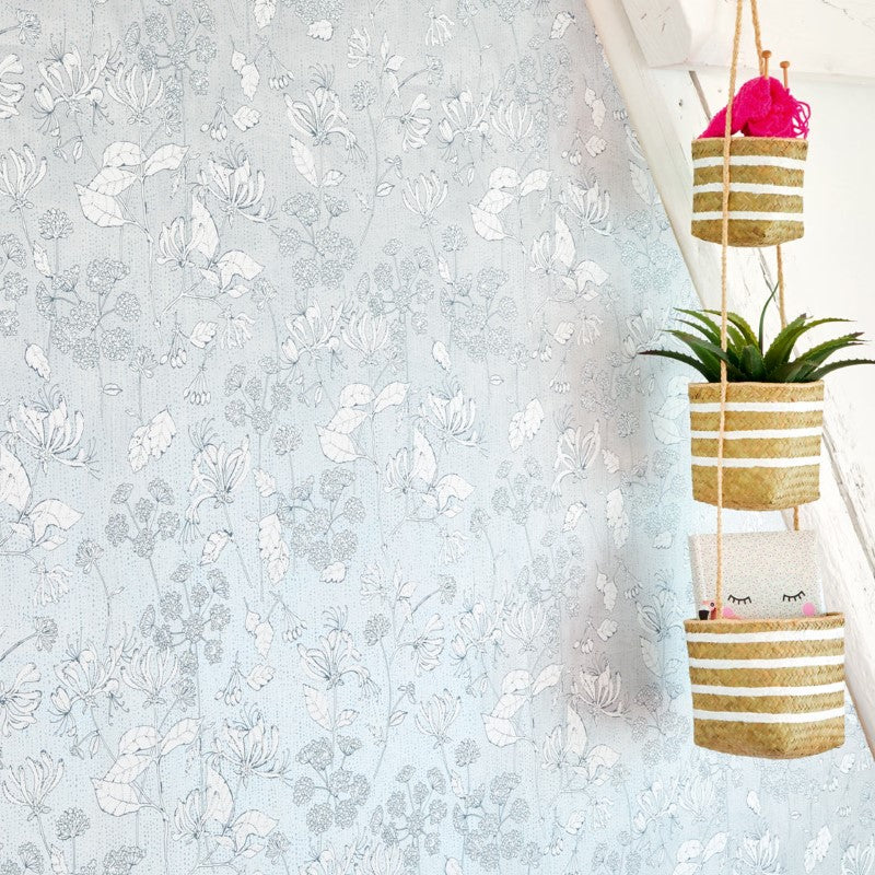 Eijffinger Rice "Everyday Magic two" Tapete grau/silber mit Blumen-Blätter-Muster creme/weiß/schwarz