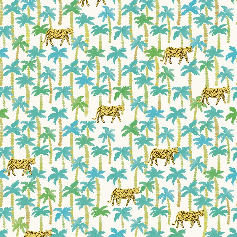 Eijffinger Rice "Everyday Magic two" Tapetenwandbild creme/weiß mit Palmen-Leoparden-Muster