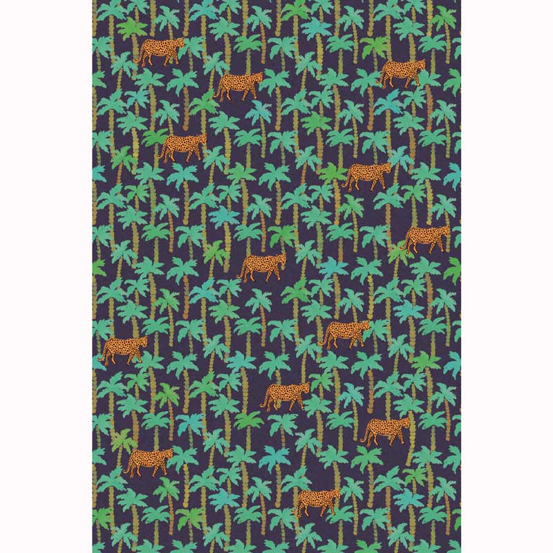 Eijffinger Rice "Everyday Magic two" Tapetenwandbild blau mit Palmen-Leoparden-Muster