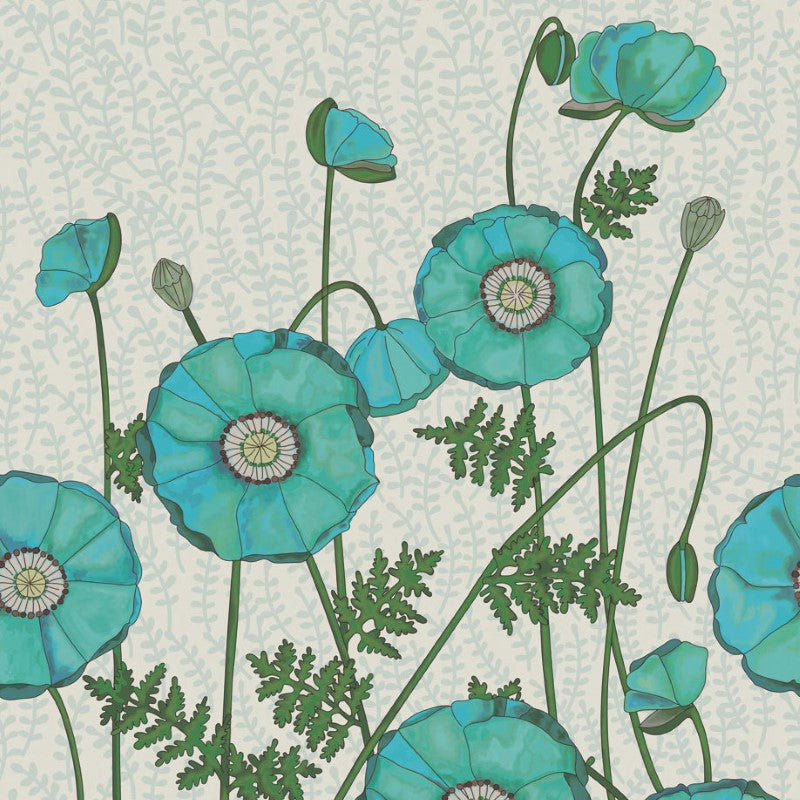 Eijffinger Rice "Everyday Magic two" Tapetenwandbild blau/grün mit Mohn-Blumen