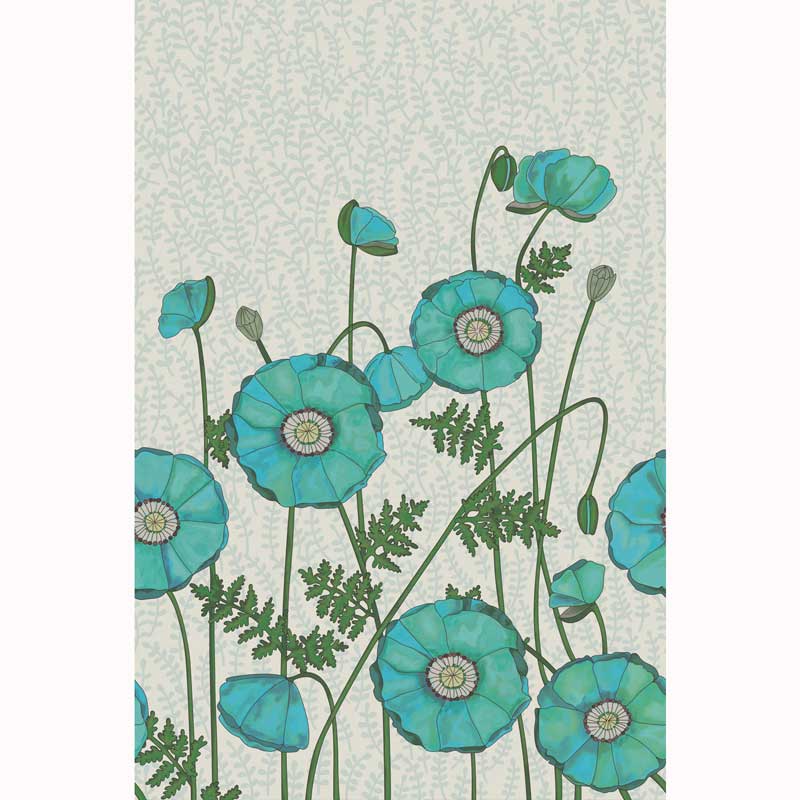 Eijffinger Rice "Everyday Magic two" Tapetenwandbild blau/grün mit Mohn-Blumen