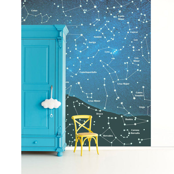 Eijffinger "Wallpower Junior" Wandbild Sternenbild in grün/blau/creme 280x232cm