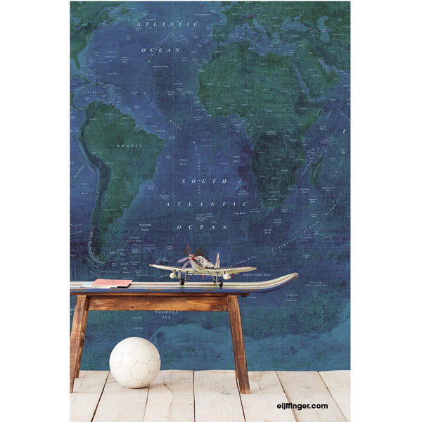 Eijffinger "Wallpower Junior" Wandbild Weltkarte in blau/grün 280x372cm