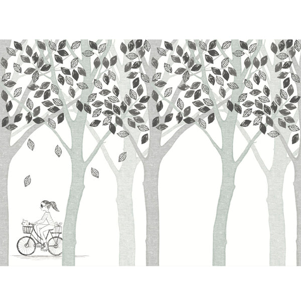 Eijffinger "Wallpower Junior" XL-Wandbild Fahrradfahrerin in creme/grün/grau 280x372cm