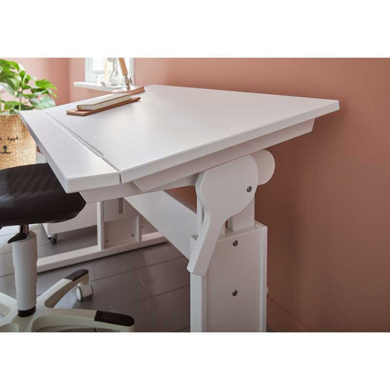 LIFETIME höhenverstellbarer Schreibtisch mit neigbarer Tischplatte in weiß oder white wash - Breite 120cm