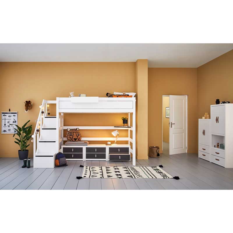 LIFETIME Hochbett mit Treppe, Höhe 177cm in 90x200cm in weiß
