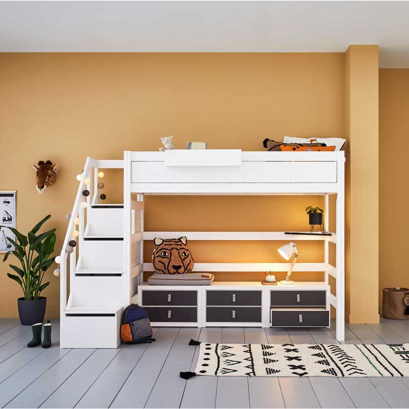 LIFETIME Hochbett mit Treppe, Höhe 177cm in 90x200cm in weiß