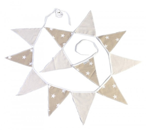 Kids Concept Wimpelkette aus Baumwolle in beige-braun-mit-sternen ca 290cm