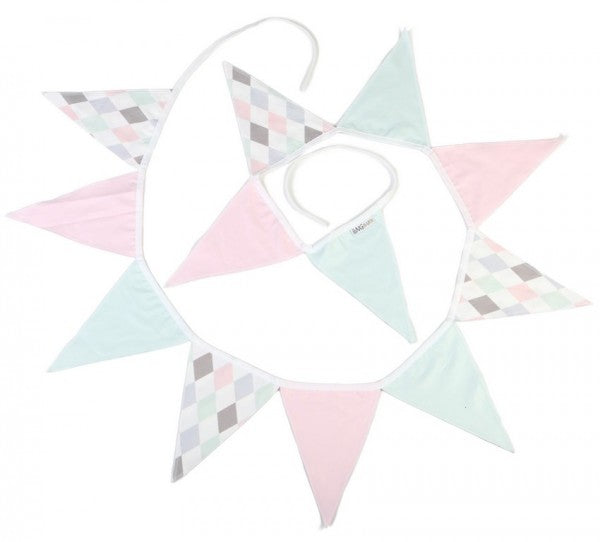 Kids Concept Wimpelkette aus Baumwolle in mint-rosa-mit-Rautenmuster ca 290cm