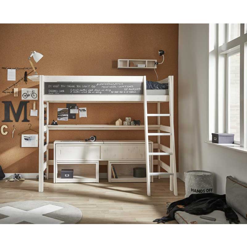 LIFETIME Hochbett XL 177cm mit schräger Leiter in weiß oder white wash