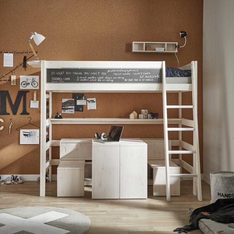 LIFETIME Hochbett XL 177cm mit schräger Leiter in weiß oder white wash