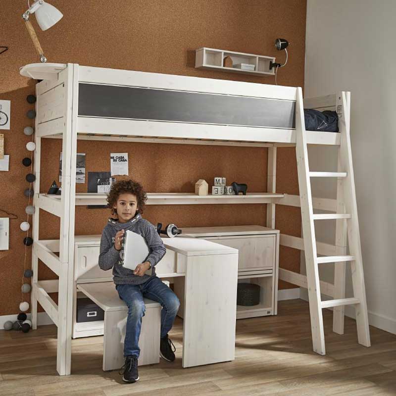 LIFETIME Hochbett XL 177cm mit schräger Leiter in weiß oder white wash