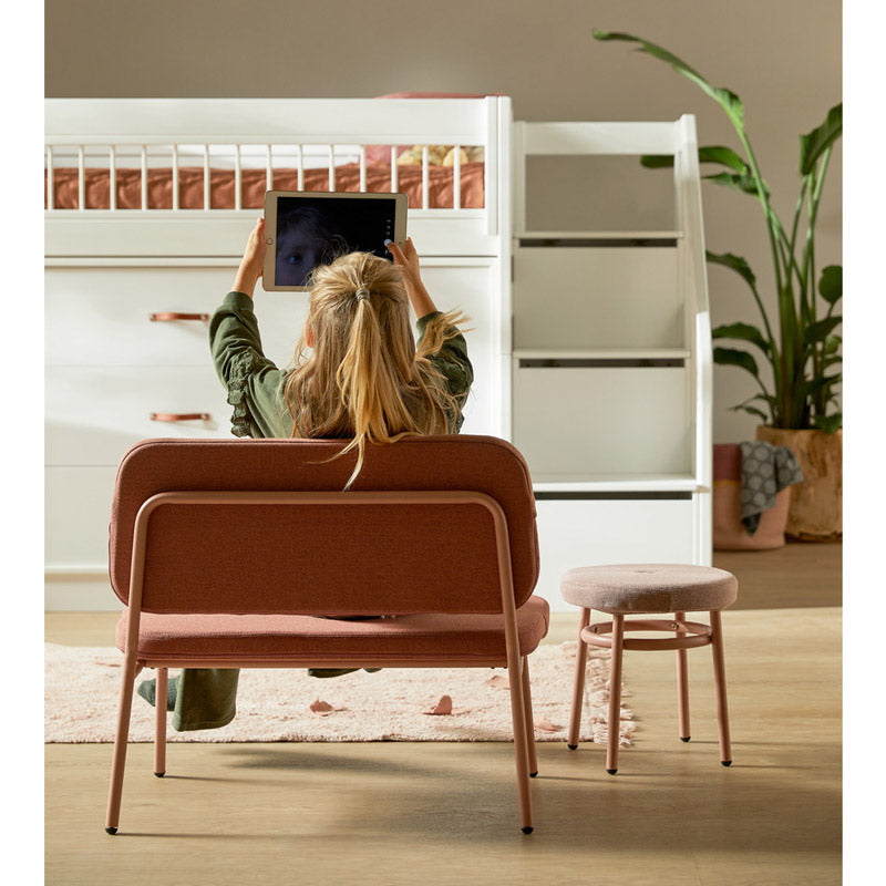 LIFETIME halbhohes Bett mit Treppe und Schränken ALL-IN-ONE, Höhe 128cm in 90x200cm in weiß oder white wash