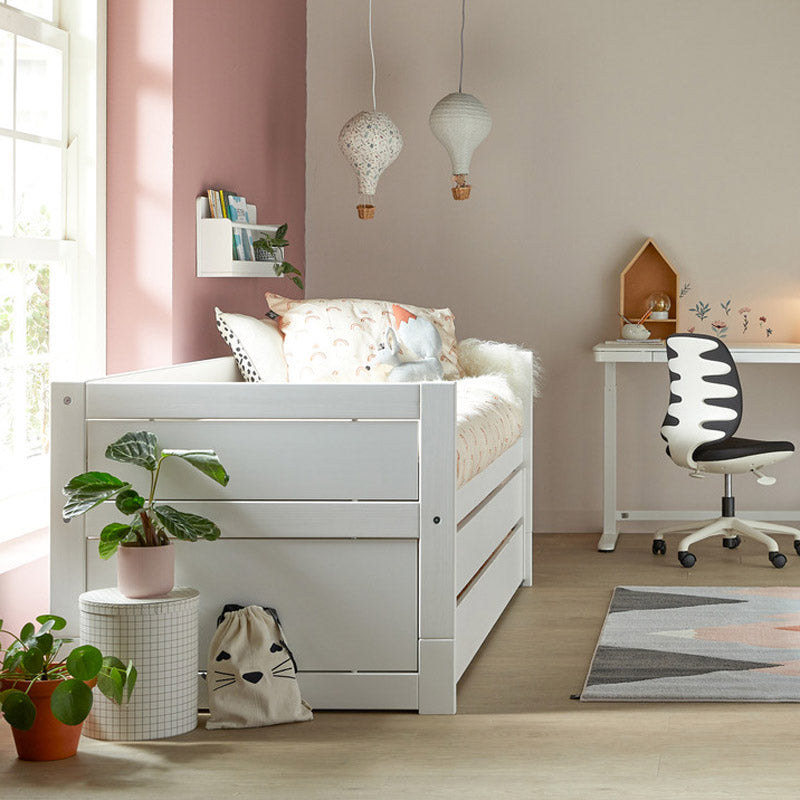 LIFETIME Kojenbett 90x200cm mit Gästebett und Bettkasten in weiß oder white wash