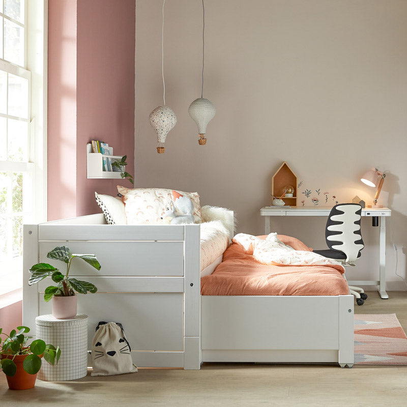 LIFETIME Kojenbett 90x200cm mit Gästebett und Bettkasten in weiß oder white wash