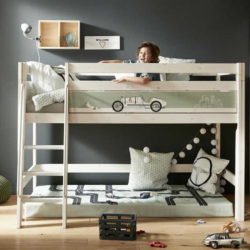 LIFETIME halbhohes Bett 128cm in weiß oder white wash  - Leiter gerade oder schräg