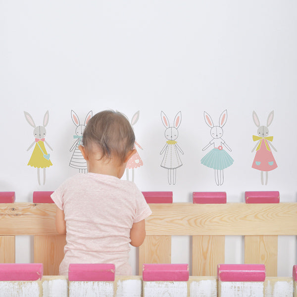 Lilipinso Wandsticker A3 in weiß mit Hasen in rosa