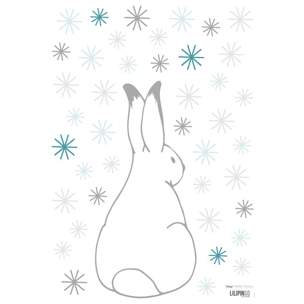 Lilipinso Wandsticker A3 in weiß mit Hase und Scheeflocken in grau und blau