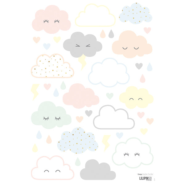 Lilipinso Wandsticker A3 in weiß mit Wolken in Pastellfarben