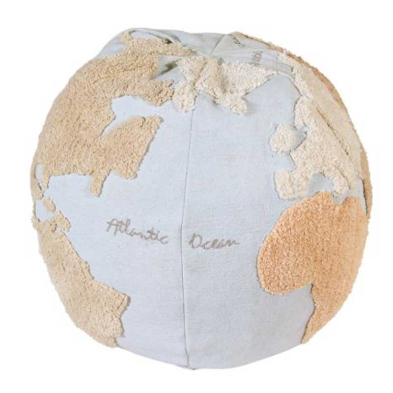 Lorena Canals Sitzpouf 'World Map' aus Baumwolle in blau/sand ca. Ø 50cm