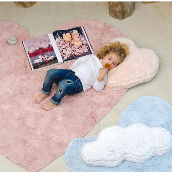 Lorena Canals waschbarer 2in1 Teppich PUFFY LOVE  Herz mit Kissen in rosa 160x180cm