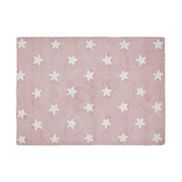 Lorena Canals waschbarer Teppich in pink mit weißen Sternen 120x160cm