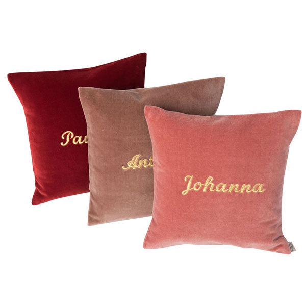 Paula&Ferdinand Kissen Samt koralle personalisiert