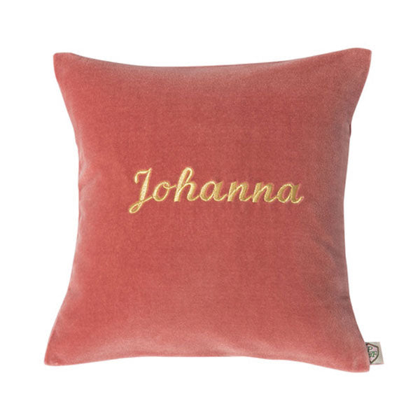 Paula&Ferdinand Kissen Samt koralle personalisiert