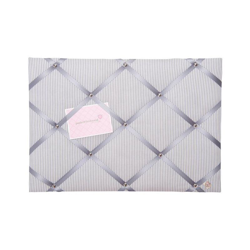 Paula&Ferdinand Memoboard Vichy-Streifen grau mit grauem Satinband 45x65cm