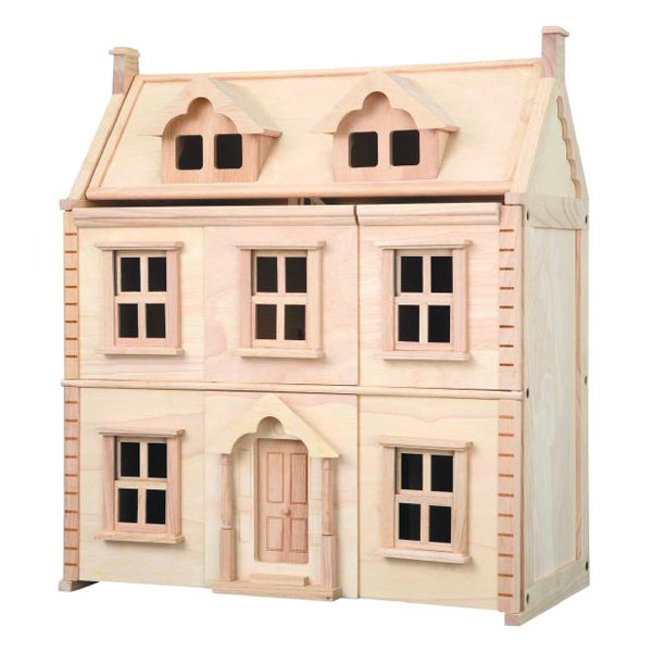 Plantoys viktorianisches XL Puppenhaus aus Naturholz in 64x73x32cm
