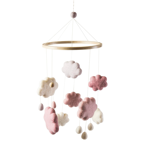 Sebra Wolkenmobile aus Filz in altrosa