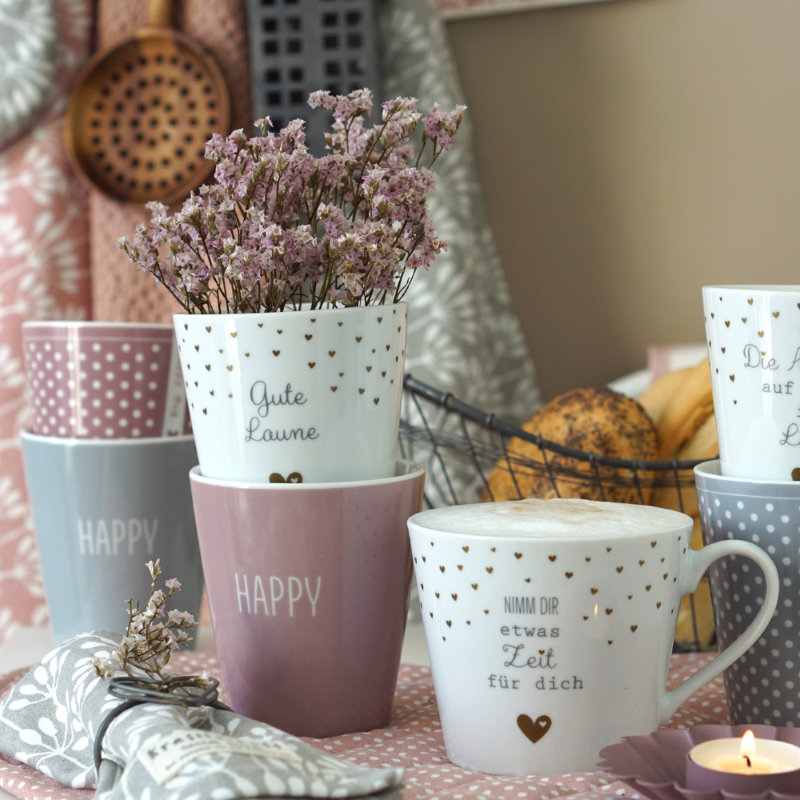 Krasilnikoff Porzellan-Becher 'happy' in rosa