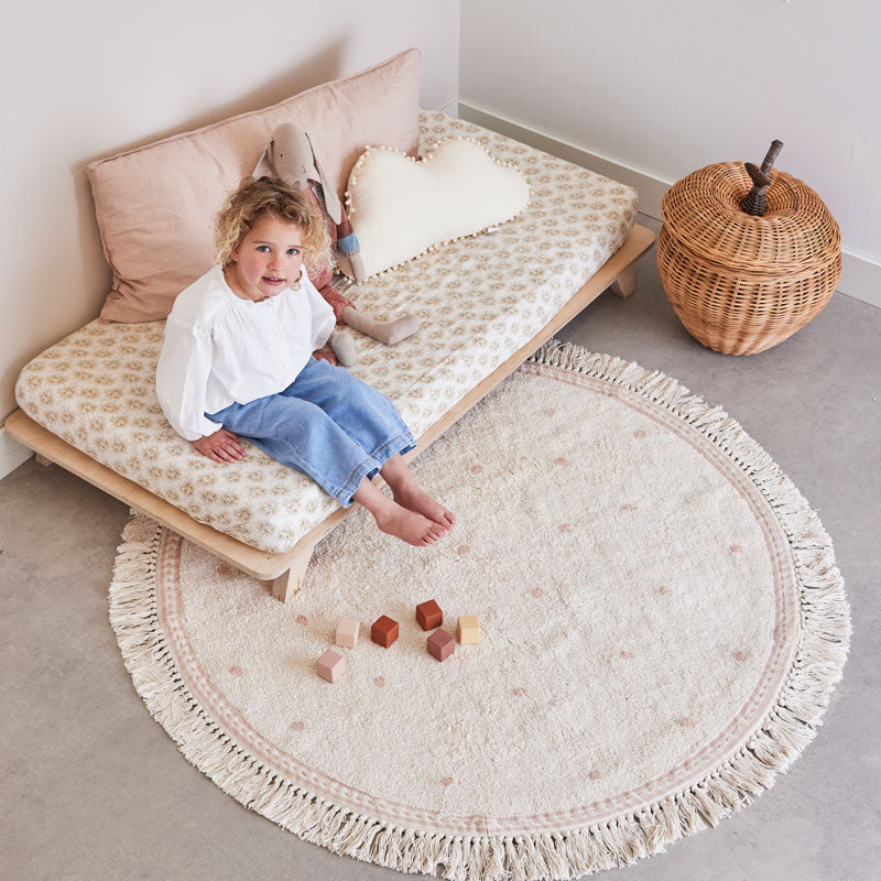 Tapis Petit runder Baumwollteppich 'Emma' in creme/ rosa mit Punkten ca. Ø 130cm