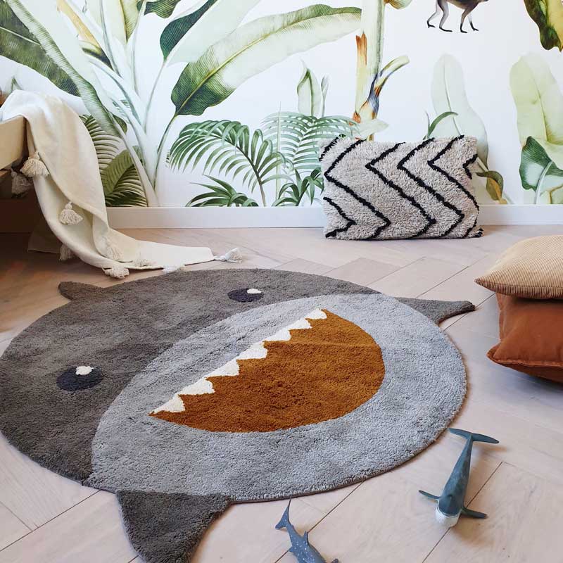 Tapis Petit runder Baumwollteppich 'Hai' in grau/blau ca. Ø 110cm