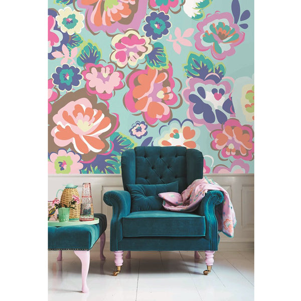 Eijffinger Rice "Everyday Magic" Tapetenwandbild English Country floral aqua